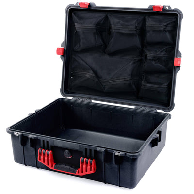 Pelican 1600 Case, Black with Red Handle & Latches Mesh Lid Organizer Only ColorCase 016000-0100-110-320