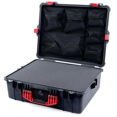Pelican 1600 Case, Black with Red Handle & Latches Pick & Pluck Foam with Mesh Lid Organizer ColorCase 016000-0101-110-320