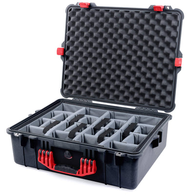Pelican 1600 Case, Black with Red Handle & Latches Gray Padded Dividers with Convoluted Lid Foam ColorCase 016000-0070-110-320