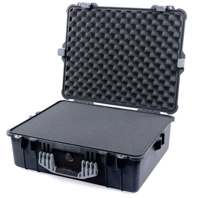 Pelican 1600 Case, Black with Silver Handle & Latches Pick & Pluck Foam with Convoluted Lid Foam ColorCase 016000-0001-110-180