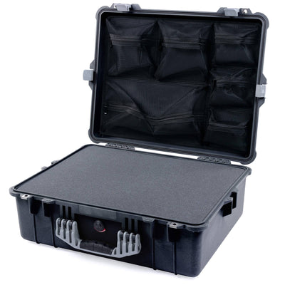 Pelican 1600 Case, Black with Silver Handle & Latches Pick & Pluck Foam with Mesh Lid Organizer ColorCase 016000-0101-110-180