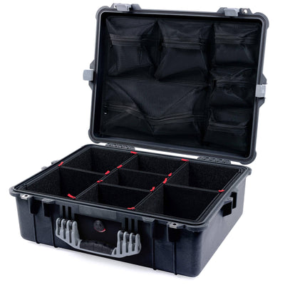 Pelican 1600 Case, Black with Silver Handle & Latches TrekPak Divider System with Mesh Lid Organizer ColorCase 016000-0120-110-180