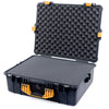 Pelican 1600 Case, Black with Yellow Handle & Latches Pick & Pluck Foam with Convoluted Lid Foam ColorCase 016000-0001-110-240