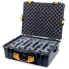 Pelican 1600 Case, Black with Yellow Handle & Latches Gray Padded Dividers with Convoluted Lid Foam ColorCase 016000-0070-110-240