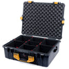 Pelican 1600 Case, Black with Yellow Handle & Latches TrekPak Divider System with Convoluted Lid Foam ColorCase 016000-0020-110-240