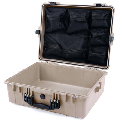 Pelican 1600 Case, Desert Tan with Black Handle & Latches Mesh Lid Organizer Only ColorCase 016000-0100-310-110