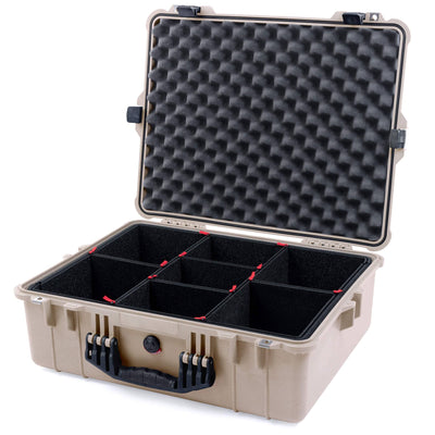 Pelican 1600 Case, Desert Tan with Black Handle & Latches TrekPak Divider System with Convoluted Lid Foam ColorCase 016000-0020-310-110
