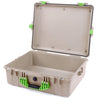 Pelican 1600 Case, Desert Tan with Lime Green Handle & Latches None (Case Only) ColorCase 016000-0000-310-300