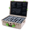 Pelican 1600 Case, Desert Tan with Lime Green Handle & Latches Gray Padded Dividers with Mesh Lid Organizer ColorCase 016000-0170-310-300