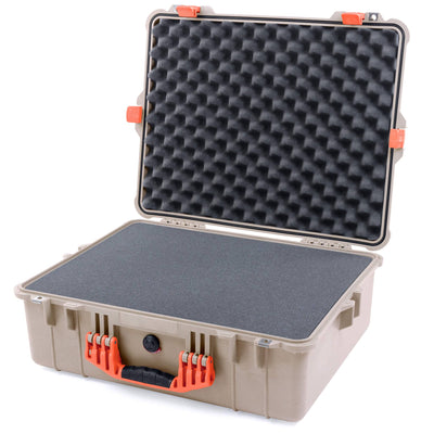 Pelican 1600 Case, Desert Tan with Orange Handle & Latches Pick & Pluck Foam with Convoluted Lid Foam ColorCase 016000-0001-310-150