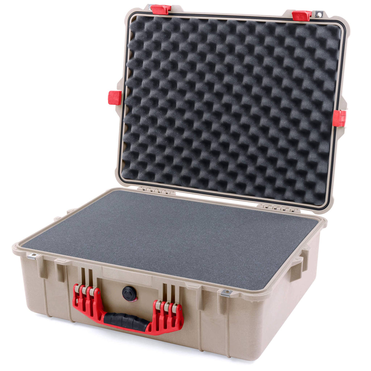 Pelican 1600 Case, Desert Tan with Red Handle &amp; Latches Pick &amp; Pluck Foam with Convoluted Lid Foam ColorCase 016000-0001-310-320