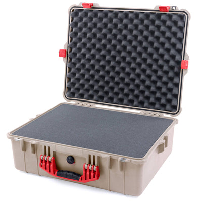 Pelican 1600 Case, Desert Tan with Red Handle & Latches Pick & Pluck Foam with Convoluted Lid Foam ColorCase 016000-0001-310-320
