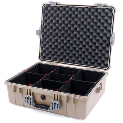 Pelican 1600 Case, Desert Tan with Silver Handle & Latches TrekPak Divider System with Convoluted Lid Foam ColorCase 016000-0020-310-180