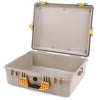 Pelican 1600 Case, Desert Tan with Yellow Handle & Latches None (Case Only) ColorCase 016000-0000-310-240