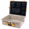 Pelican 1600 Case, Desert Tan with Yellow Handle & Latches Mesh Lid Organizer Only ColorCase 016000-0100-310-240