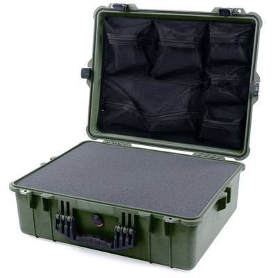 Pelican 1600 Case, OD Green with Black Handle & Latches Pick & Pluck Foam with Mesh Lid Organizer ColorCase 016000-0101-130-110