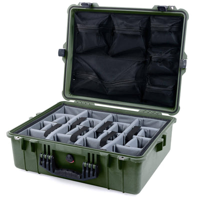 Pelican 1600 Case, OD Green with Black Handle & Latches Gray Padded Dividers with Mesh Lid Organizer ColorCase 016000-0170-130-110