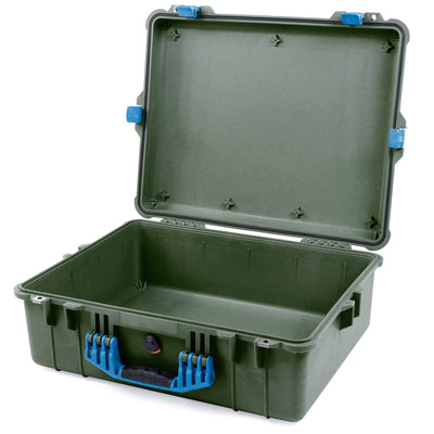 Pelican 1600 Case, OD Green with Blue Handle & Latches None (Case Only) ColorCase 016000-0000-130-120