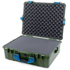 Pelican 1600 Case, OD Green with Blue Handle & Latches Pick & Pluck Foam with Convoluted Lid Foam ColorCase 016000-0001-130-120