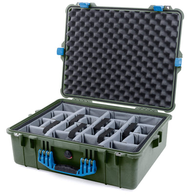 Pelican 1600 Case, OD Green with Blue Handle & Latches Gray Padded Dividers with Convoluted Lid Foam ColorCase 016000-0070-130-120