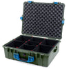 Pelican 1600 Case, OD Green with Blue Handle & Latches TrekPak Divider System with Convoluted Lid Foam ColorCase 016000-0020-130-120