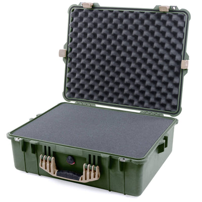 Pelican 1600 Case, OD Green with Desert Tan Handle & Latches Pick & Pluck Foam with Convoluted Lid Foam ColorCase 016000-0001-130-310