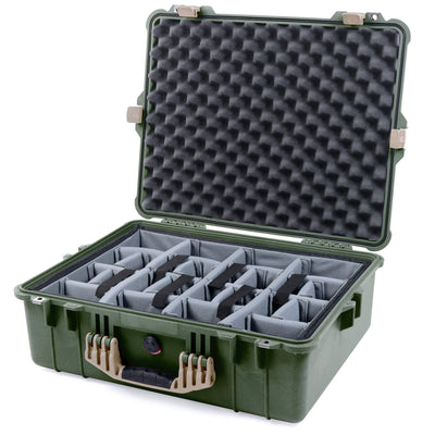 Pelican 1600 Case, OD Green with Desert Tan Handle & Latches Gray Padded Dividers with Convoluted Lid Foam ColorCase 016000-0070-130-310