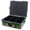 Pelican 1600 Case, OD Green with Desert Tan Handle & Latches TrekPak Divider System with Convoluted Lid Foam ColorCase 016000-0020-130-310