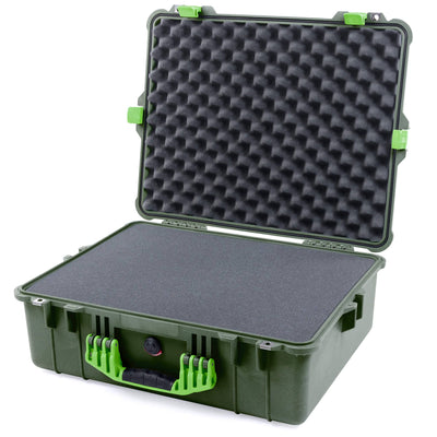 Pelican 1600 Case, OD Green with Lime Green Handle & Latches Pick & Pluck Foam with Convoluted Lid Foam ColorCase 016000-0001-130-300
