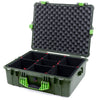 Pelican 1600 Case, OD Green with Lime Green Handle & Latches TrekPak Divider System with Convoluted Lid Foam ColorCase 016000-0020-130-300
