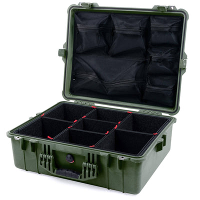 Pelican 1600 waterproof Case, OD Green TrekPak Divider System with Mesh Lid Organizer ColorCase 016000-0120-130-130