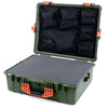 Pelican 1600 Case, OD Green with Orange Handle & Latches Pick & Pluck Foam with Mesh Lid Organizer ColorCase 016000-0101-130-150