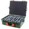 Pelican 1600 Case, OD Green with Orange Handle & Latches Gray Padded Dividers with Convoluted Lid Foam ColorCase 016000-0070-130-150