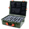 Pelican 1600 Case, OD Green with Orange Handle & Latches Gray Padded Dividers with Mesh Lid Organizer ColorCase 016000-0170-130-150