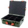Pelican 1600 Case, OD Green with Orange Handle & Latches TrekPak Divider System with Convoluted Lid Foam ColorCase 016000-0020-130-150