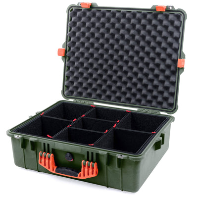 Pelican 1600 Case, OD Green with Orange Handle & Latches TrekPak Divider System with Convoluted Lid Foam ColorCase 016000-0020-130-150