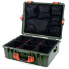Pelican 1600 Case, OD Green with Orange Handle & Latches TrekPak Divider System with Mesh Lid Organizer ColorCase 016000-0120-130-150