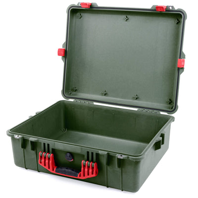 Pelican 1600 Case, OD Green with Red Handle & Latches None (Case Only) ColorCase 016000-0000-130-320