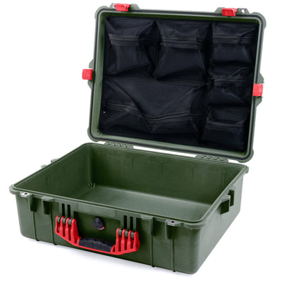 Pelican 1600 Case, OD Green with Red Handle & Latches Mesh Lid Organizer Only ColorCase 016000-0100-130-320