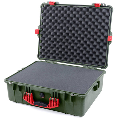 Pelican 1600 Case, OD Green with Red Handle & Latches Pick & Pluck Foam with Convoluted Lid Foam ColorCase 016000-0001-130-320