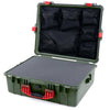 Pelican 1600 Case, OD Green with Red Handle & Latches Pick & Pluck Foam with Mesh Lid Organizer ColorCase 016000-0101-130-320