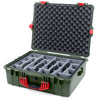 Pelican 1600 Case, OD Green with Red Handle & Latches Gray Padded Dividers with Convoluted Lid Foam ColorCase 016000-0070-130-320