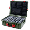 Pelican 1600 Case, OD Green with Red Handle & Latches Gray Padded Dividers with Mesh Lid Organizer ColorCase 016000-0170-130-320
