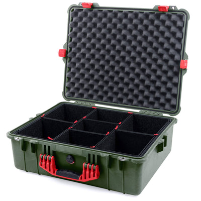 Pelican 1600 Case, OD Green with Red Handle & Latches TrekPak Divider System with Convoluted Lid Foam ColorCase 016000-0020-130-320