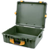 Pelican 1600 Case, OD Green with Yellow Handle & Latches None (Case Only) ColorCase 016000-0000-130-240