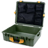 Pelican 1600 Case, OD Green with Yellow Handle & Latches Mesh Lid Organizer Only ColorCase 016000-0100-130-240