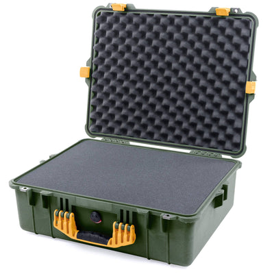 Pelican 1600 Case, OD Green with Yellow Handle & Latches Pick & Pluck Foam with Convoluted Lid Foam ColorCase 016000-0001-130-240