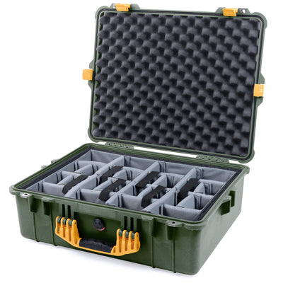 Pelican 1600 Case, OD Green with Yellow Handle & Latches Gray Padded Dividers with Convoluted Lid Foam ColorCase 016000-0070-130-240