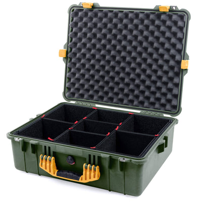 Pelican 1600 Case, OD Green with Yellow Handle & Latches TrekPak Divider System with Convoluted Lid Foam ColorCase 016000-0020-130-240