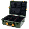 Pelican 1600 Case, OD Green with Yellow Handle & Latches TrekPak Divider System with Mesh Lid Organizer ColorCase 016000-0120-130-240